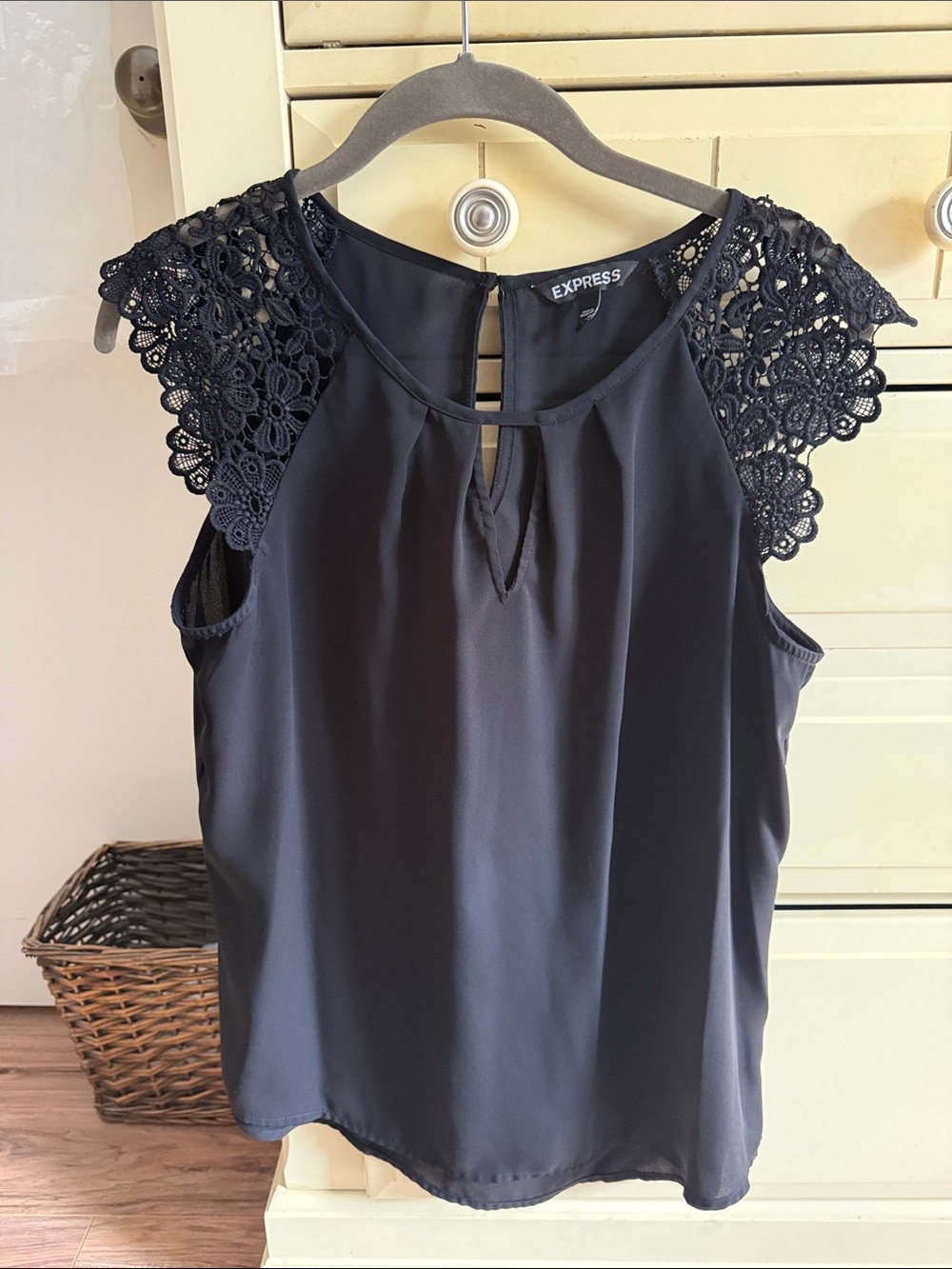 Express Black Lace Cap-Sleeve Keyhole Camisole